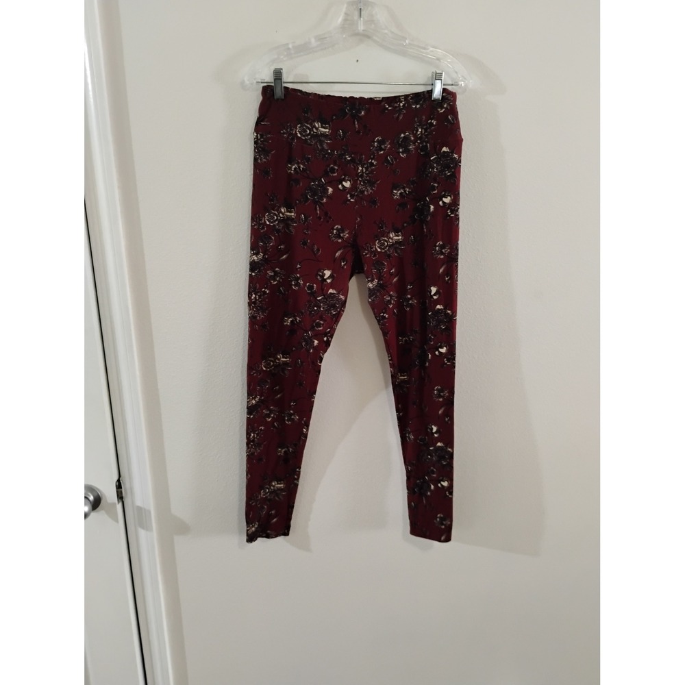 LuLaRoe Tall & Curvy Leggings Burgundy Floral High Waisted Buttery Soft TC